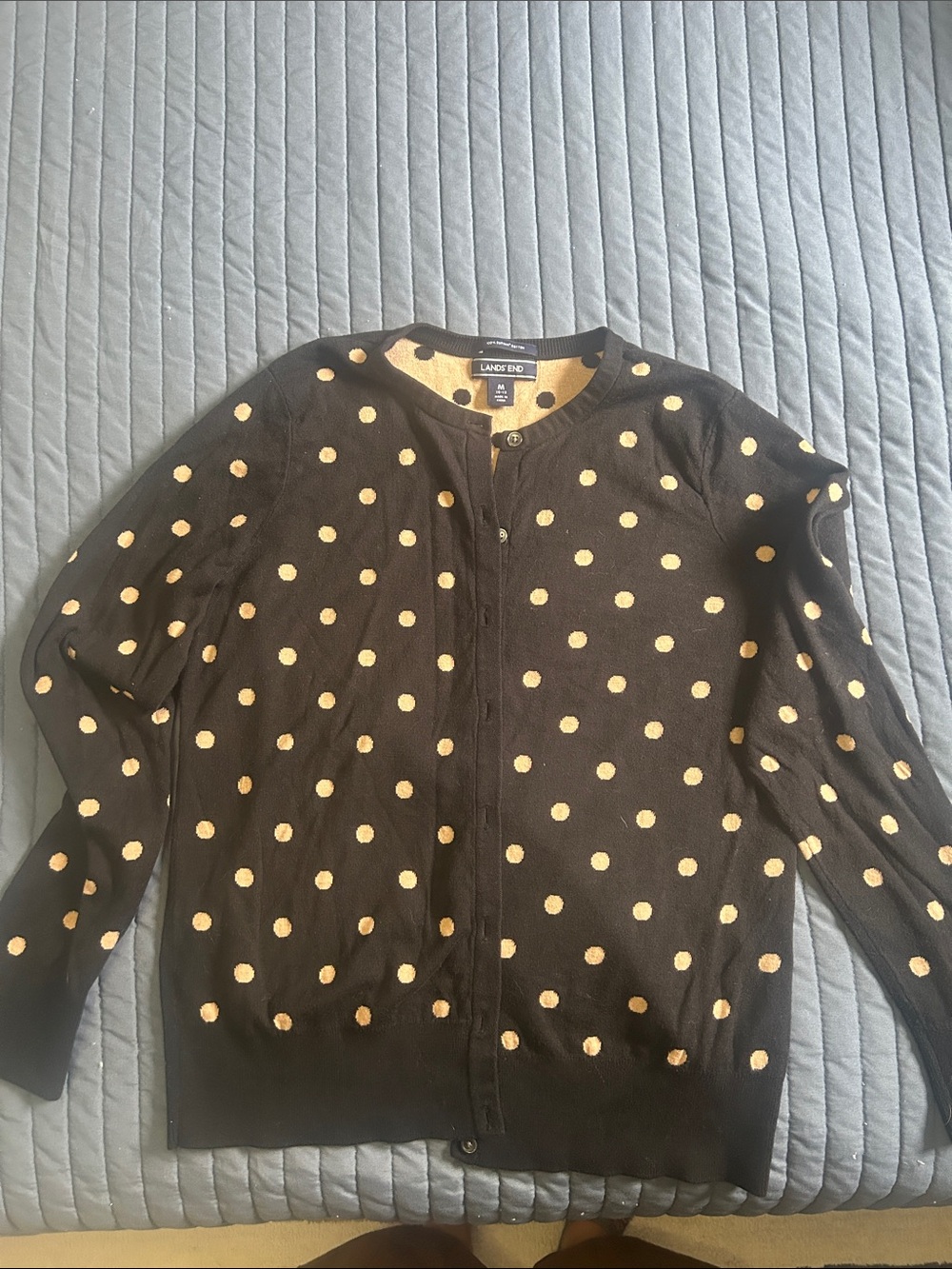 Lands' End black and brown Polka Dot Cardigan Sweater